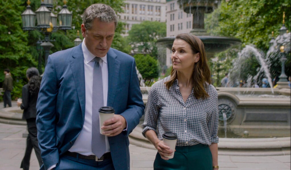 Jack and Erin walking and having coffee on Blue Bloods Season 14 Episode 18