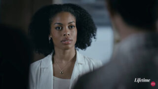 An image of Chloe (Dia Nash) confronting her pastor and his wife about his possible infidelity in Sister Wife Murder.